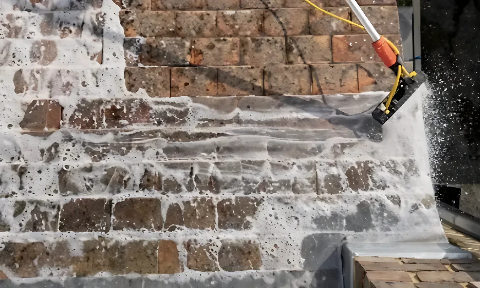 Brick paving being cleaned