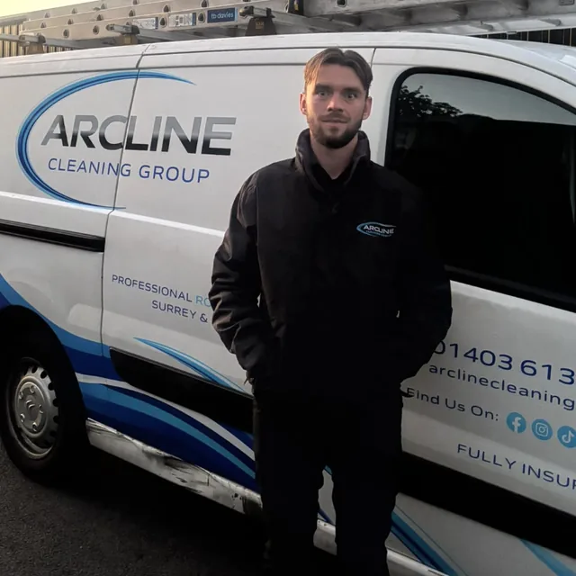 Lee from Arcline Cleaning Group standing by the Arcline van