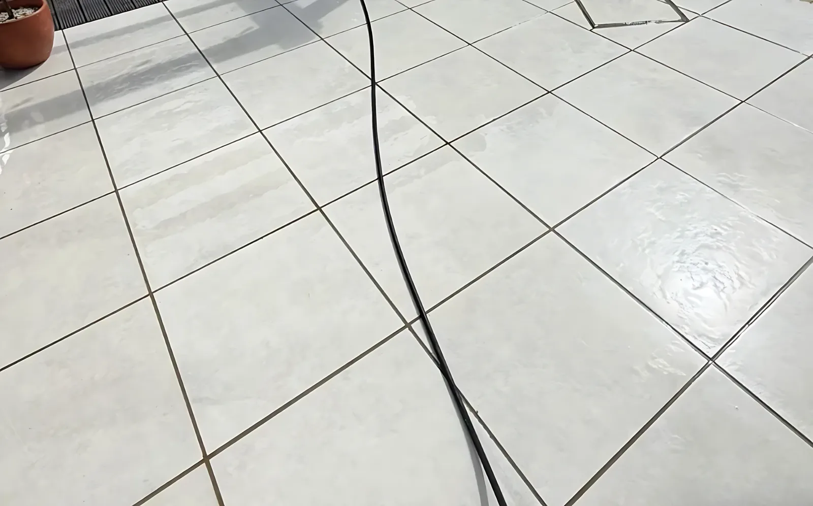 The same porcelain patio after cleaning