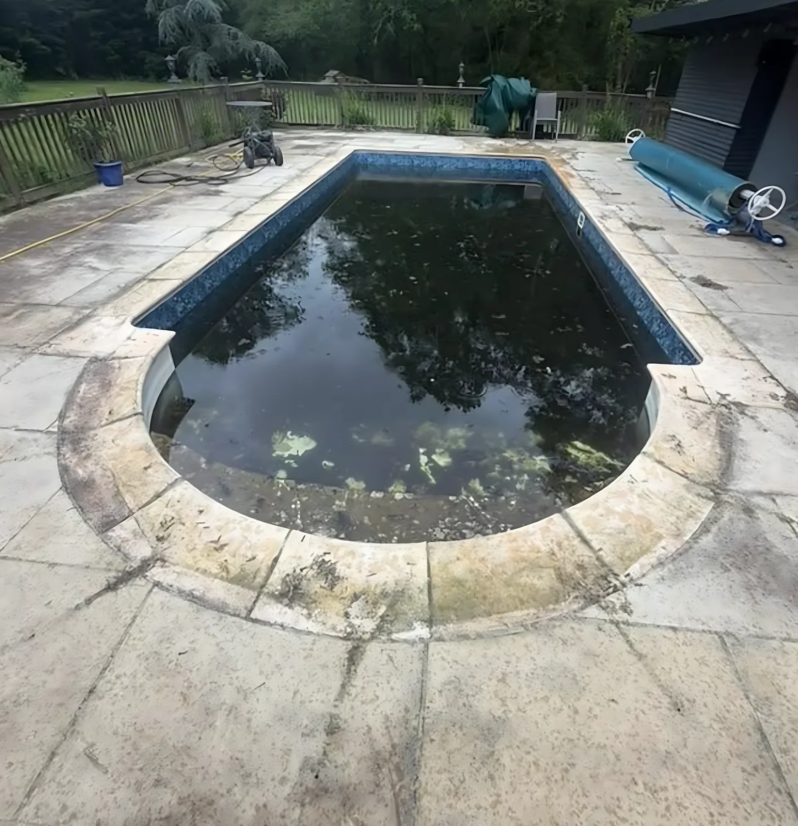 Pool surround patio stained before cleaning