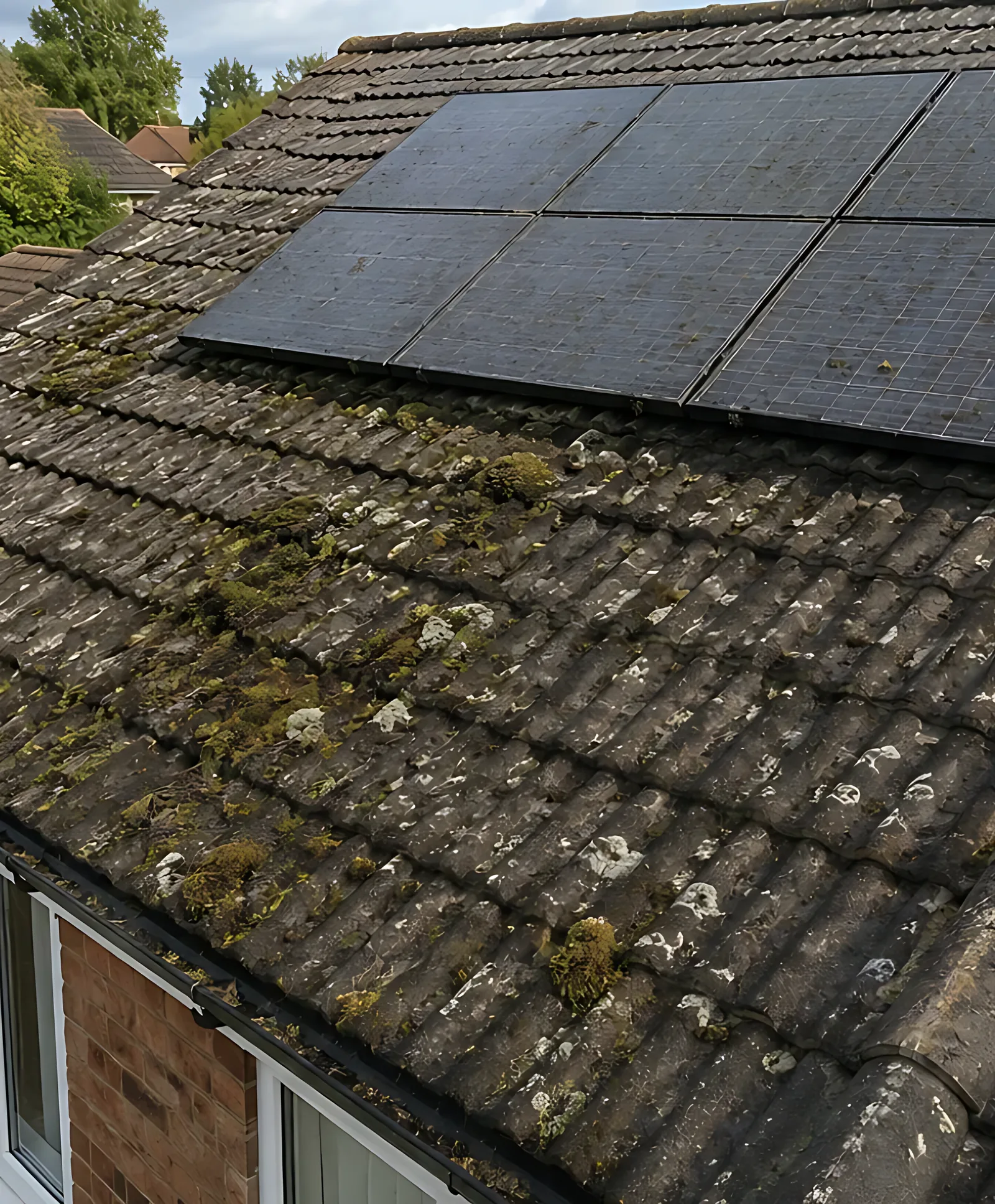 Tiles around solar panels before cleaning