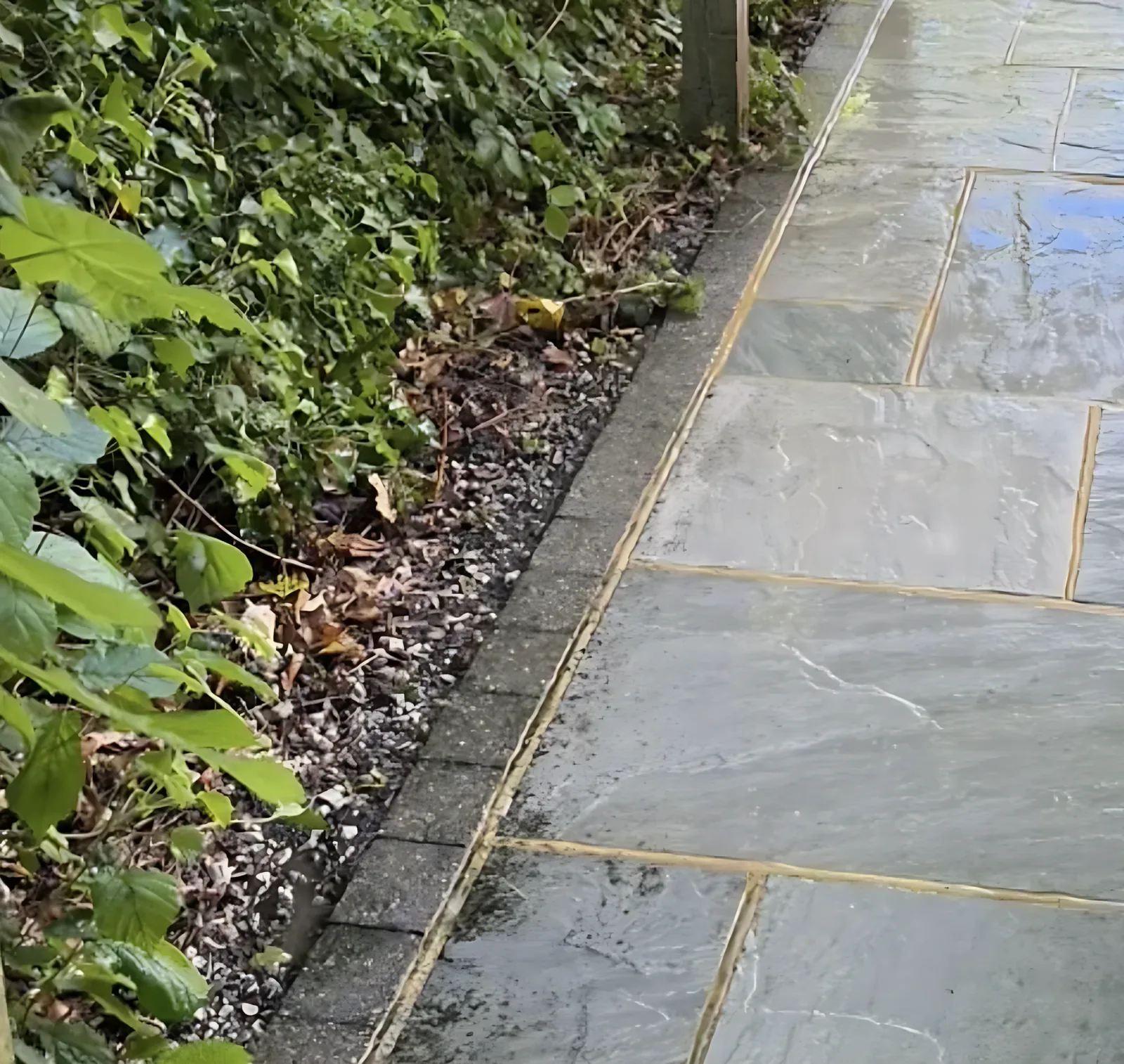 The same stone patio after cleaning